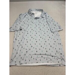 Straight Down Polo Shirt Mens XL Gray Cactus Print Golf Performance Stretch